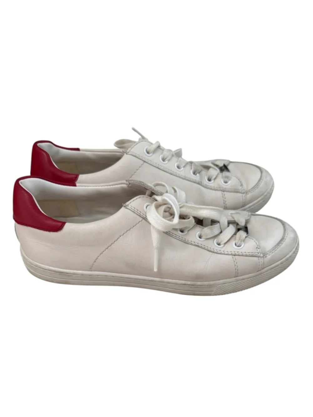 Coach FG1271 Women’s White Leather Low Top Sneakers Red Heel Size 8B